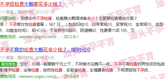 汕头不孕检查要花多少钱